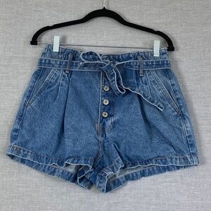 Abercrombie & Fitch Denim Shorts Womens 8 Natural Rise Button Fly Belted Waist